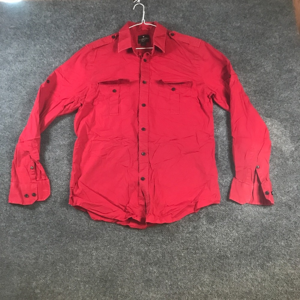 Express MK2 Fitted Dress Shirt Men Large 16-16.5 Red Shoulder Strap Chest Pocket